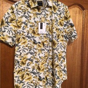 Denim and flower men floral shirt Xl